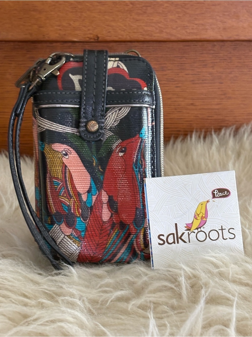 Sakroots Bird Print Cell Phone Wallet Wristlet
